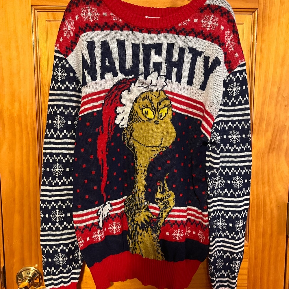 Festive Naughty Grinch Sweater - Red and Blue